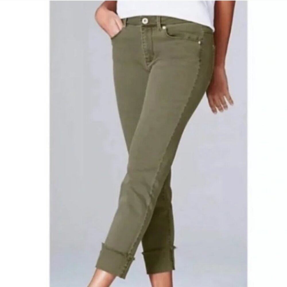 J. Jill Green Authentic Fit Cropped Frayed Jeans Size 8